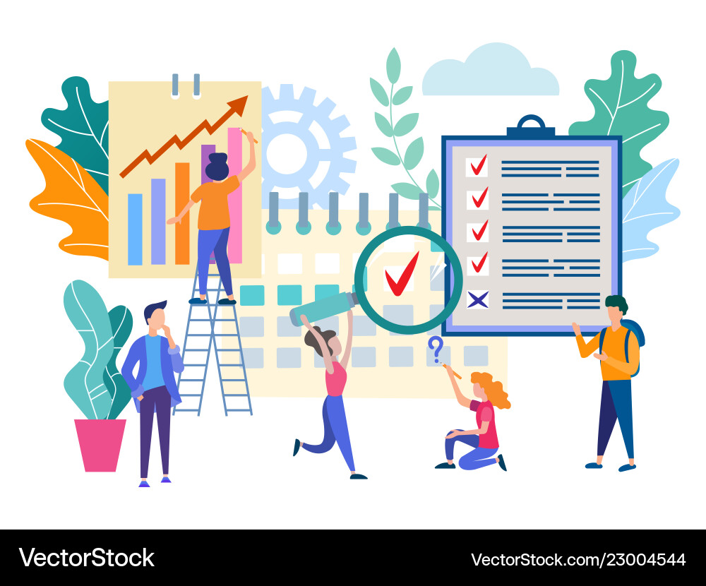 Marketers managers analyze the data and organize Marketers managers analyze the data and organize vector image
