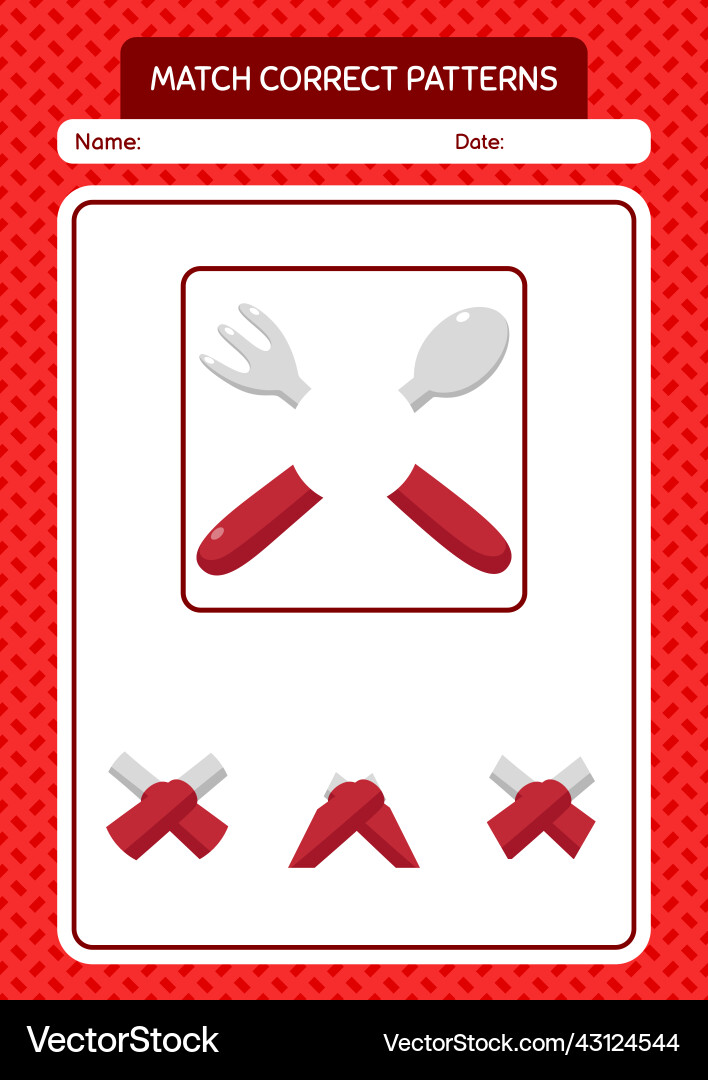 Match pattern game with spoon and fork worksheet Match pattern game with spoon and fork worksheet vector image