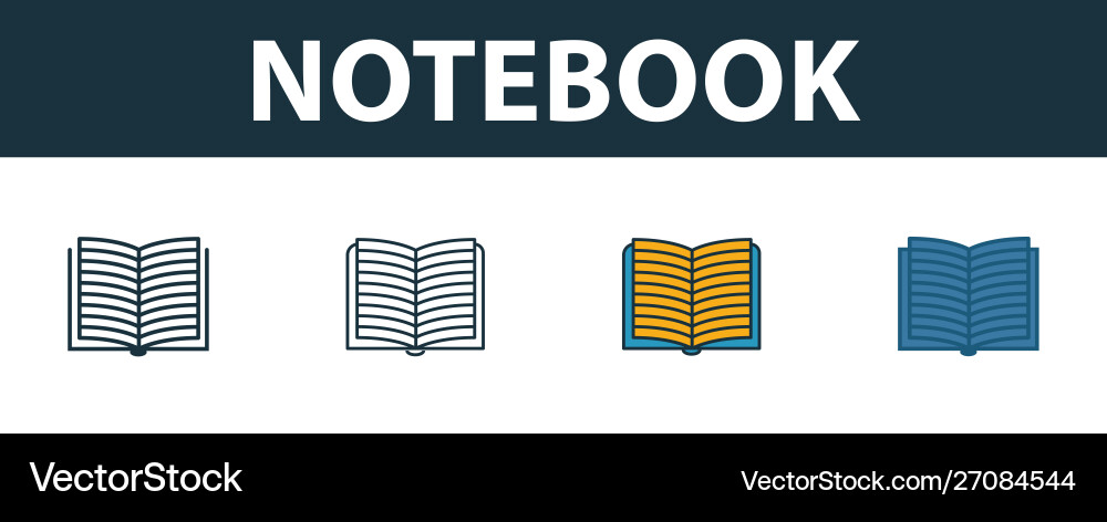 Notebook-Symbol vier Elemente in verschiedenen Notebook-Symbol vier Elemente in verschiedenen vektorbild