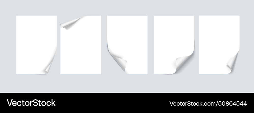 Papers with rolled corners realistic set Vector Image