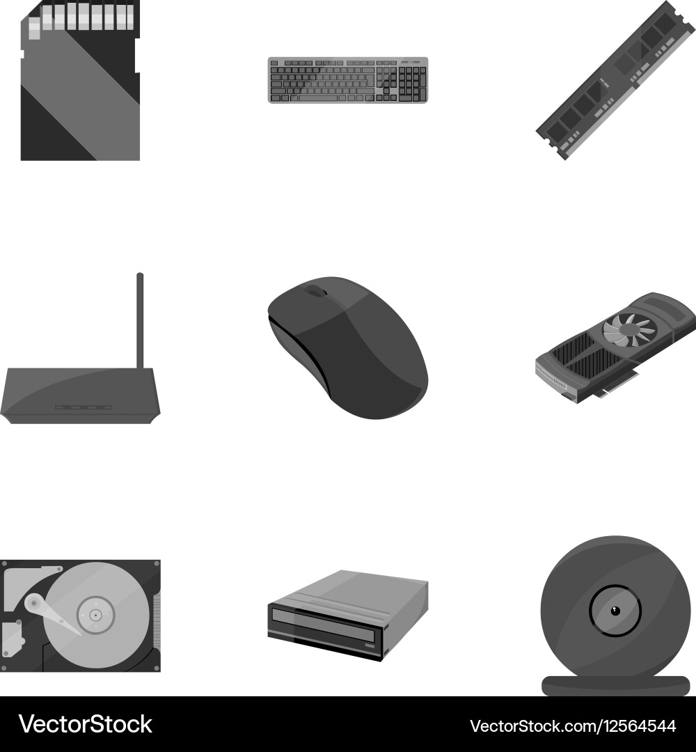 Personal computer set icons in monochrome style vector image