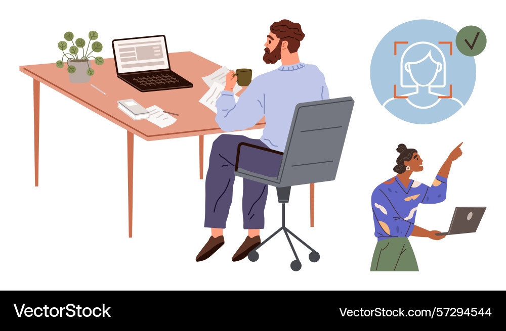 Remote work with technology integration Remote work with technology integration vector image