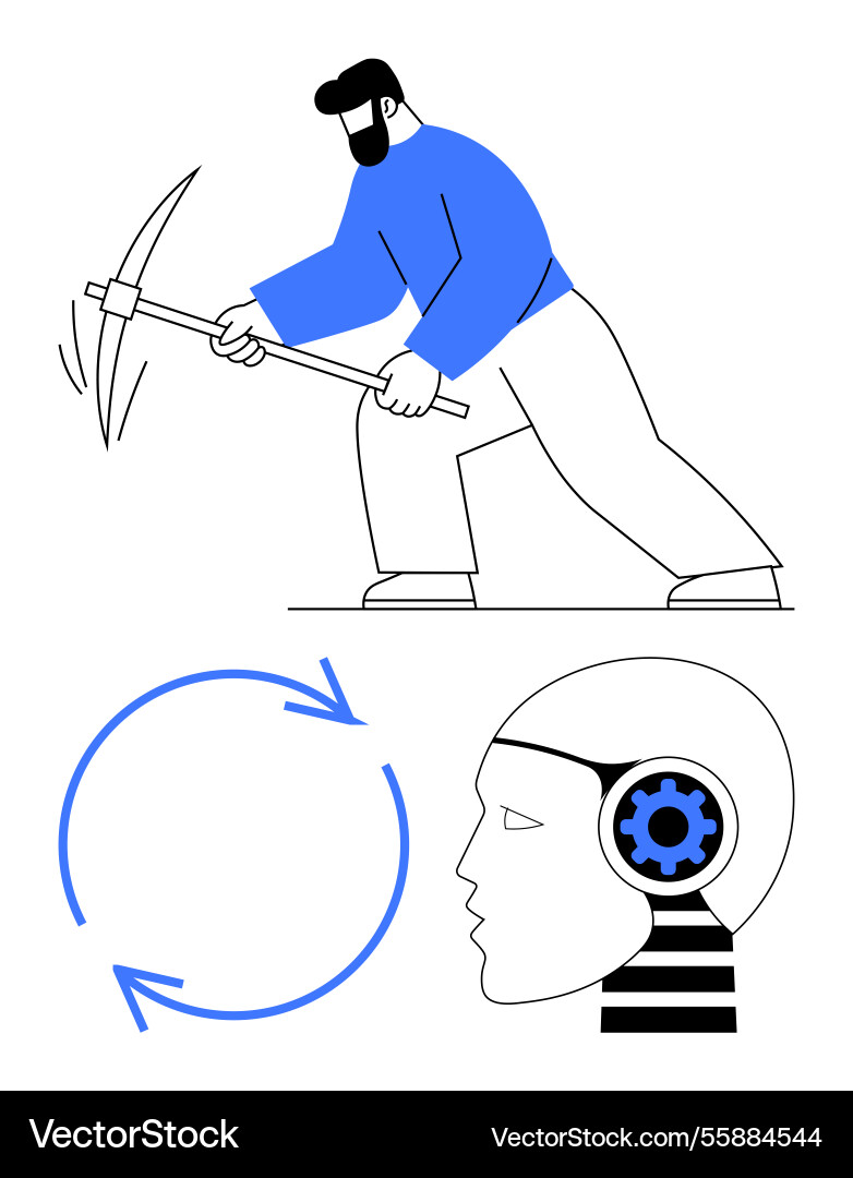 Worker mining with pickaxe cyclic process symbol vector image