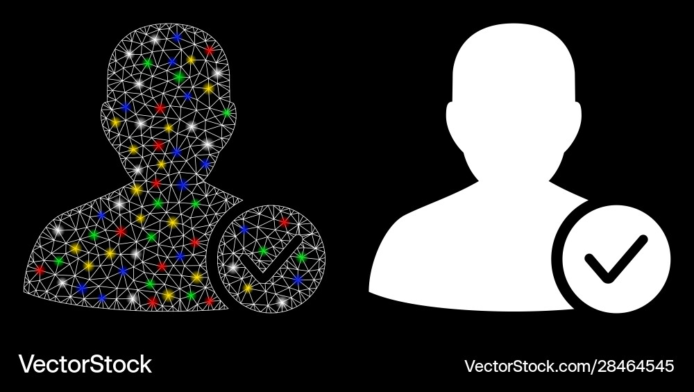 Glowing mesh wire frame user valid icon with light vector image