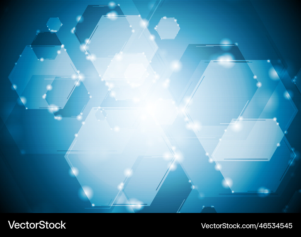 Shiny sparkling tech hexagons background vector image