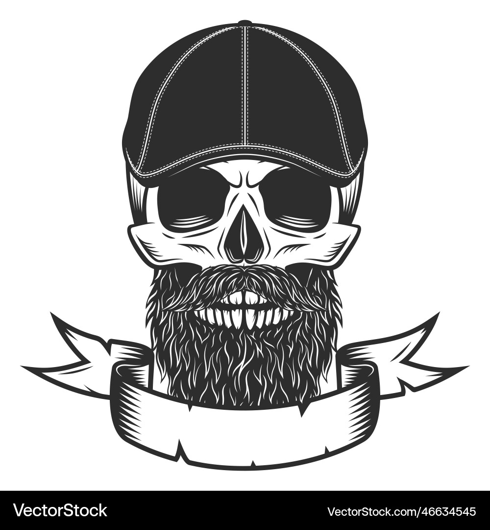Skull with beard and gatsby cap ribbon Skull with beard and gatsby cap ribbon vector image
