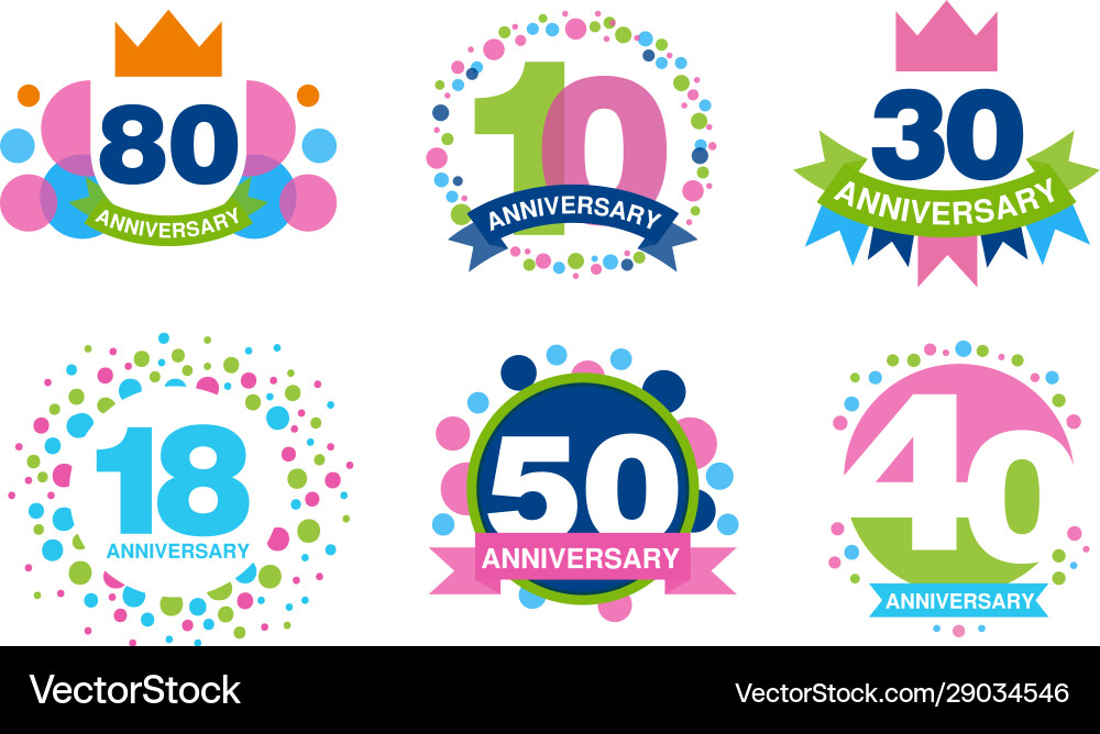 Colorful anniversary labels collection 80 10 30 Colorful anniversary labels collection 80 10 30 vector image