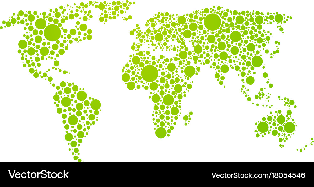 Dots style world map abstract of green Vector Image
