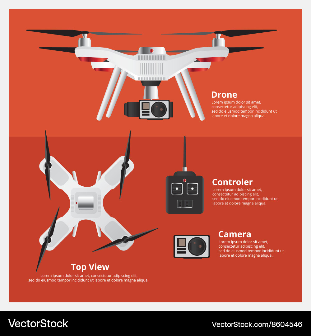 Drone with controller and camera vector image
