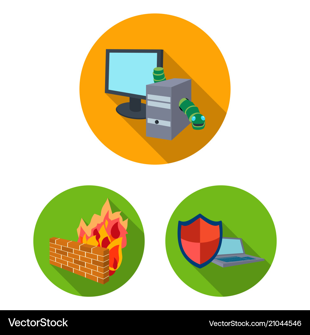Hacker and hacking flat icons in set collection vector image