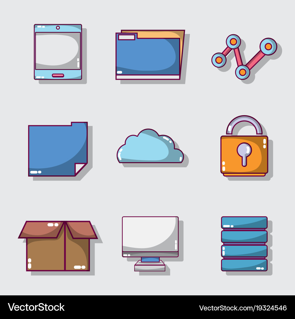 Set data center network server Vector Image