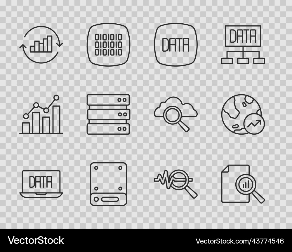 Set line data analysis document with graph chart Vector Image