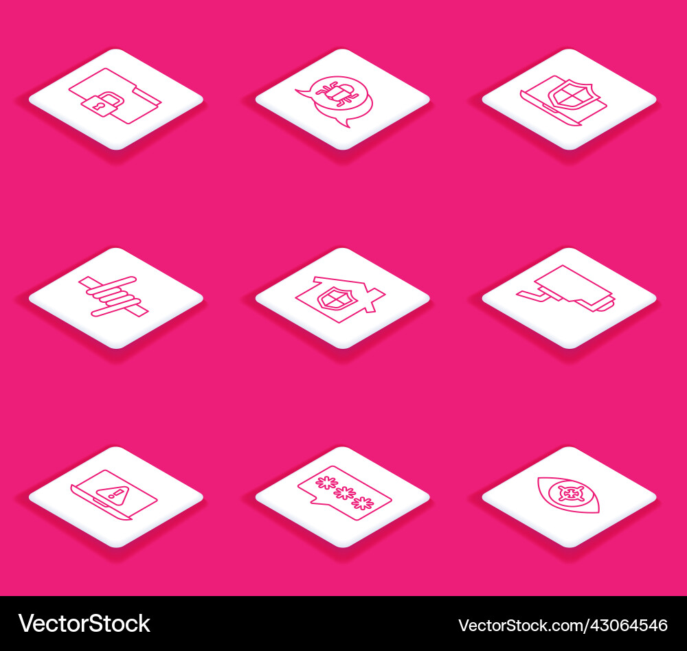 Set line folder and lock system bug laptop vector image