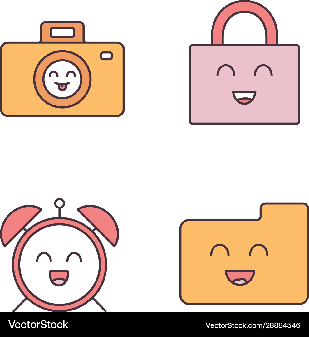 Smiling items color icons set vector image