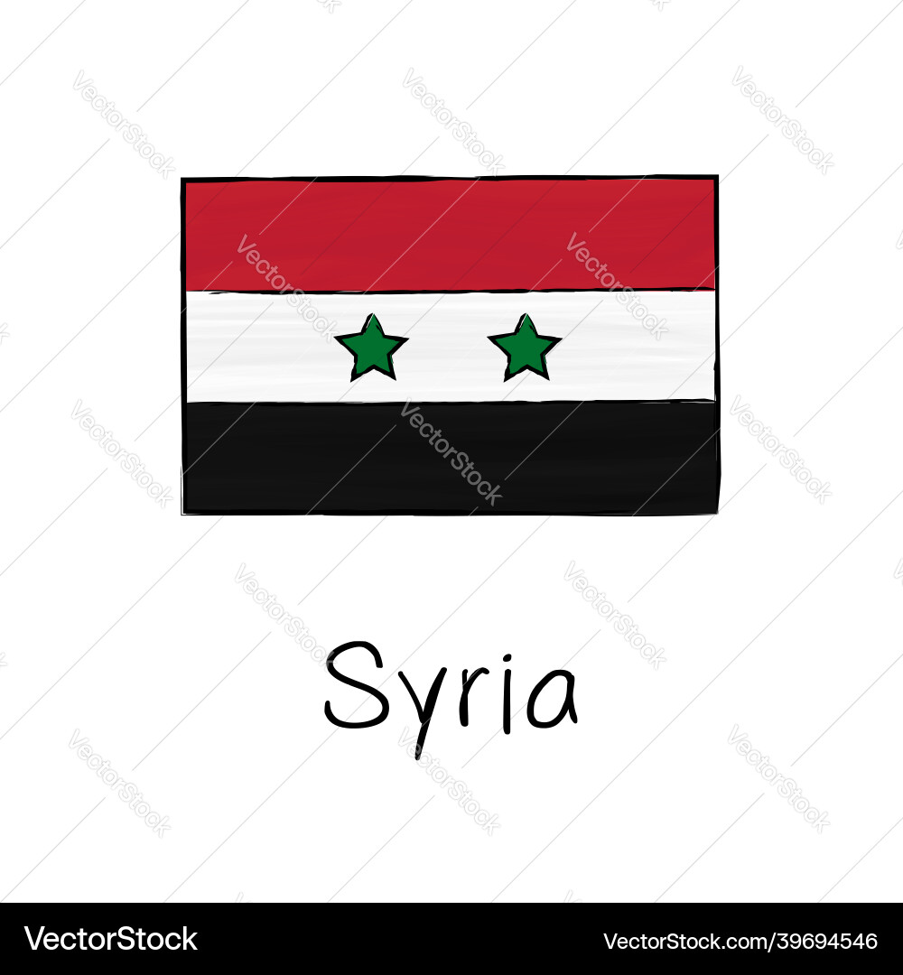 Syria flag with outline and signature isolated Vector Image