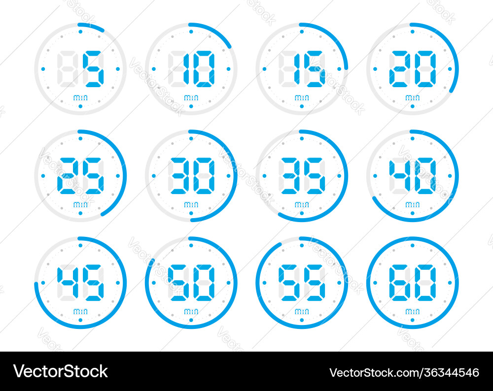Timer clock stopwatch isolated set blue icons Timer clock stopwatch isolated set blue icons vector image