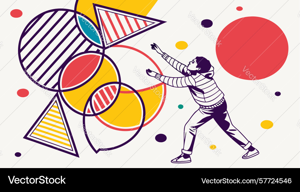 Two abstract figures pushing a large patterned Vector Image