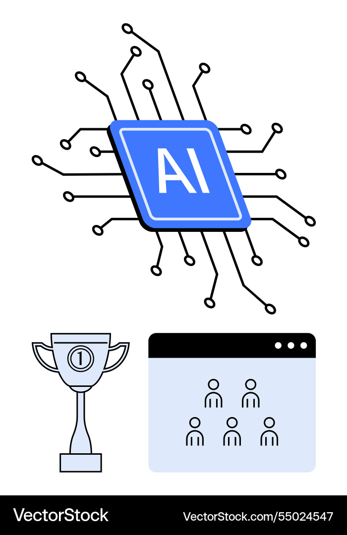Ai chip with circuit connections trophy and user Ai chip with circuit connections trophy and user Vector Image