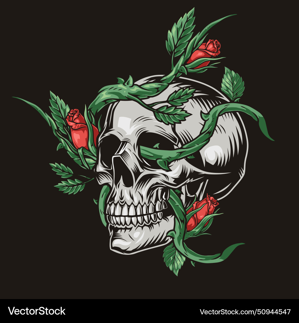 Blumenschädel mit Rosen Vektorbild