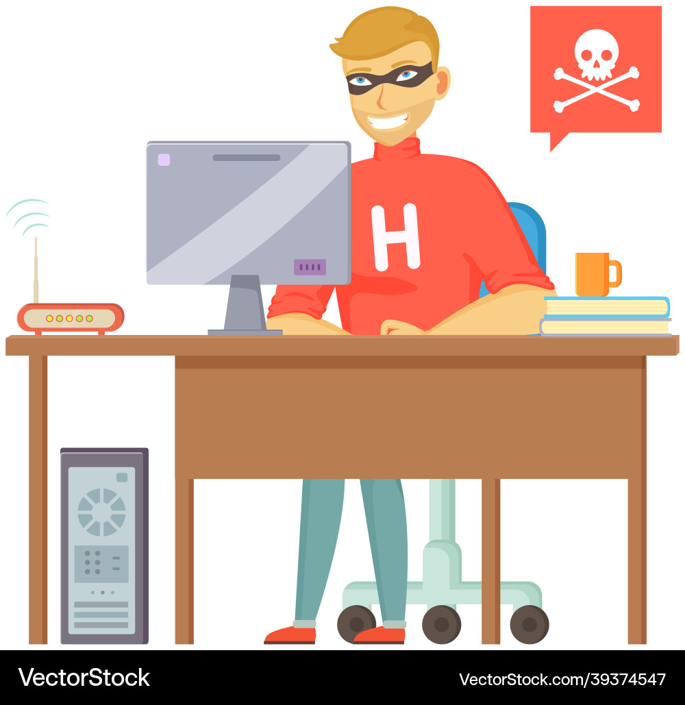Hacker attack breaks into computer cyber Vector Image