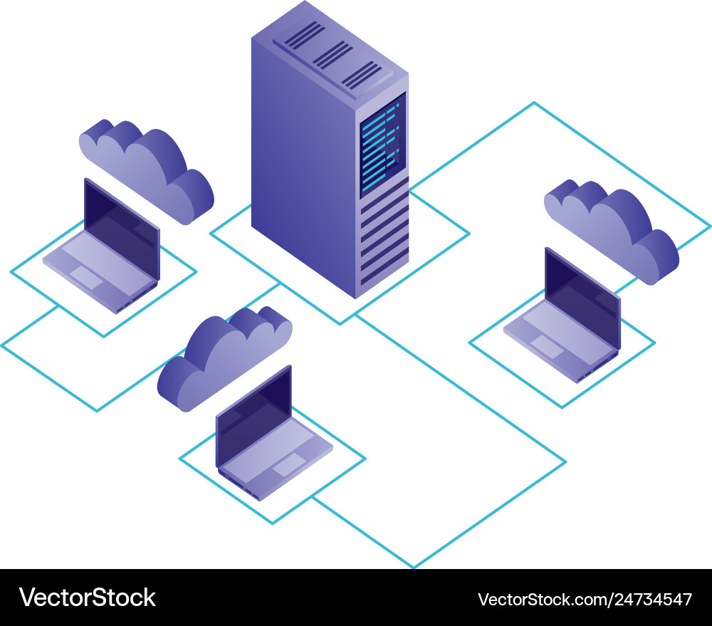Laptop-Computer mit Cloud Computing und Server Laptop-Computer mit Cloud Computing und Server Vektorbild