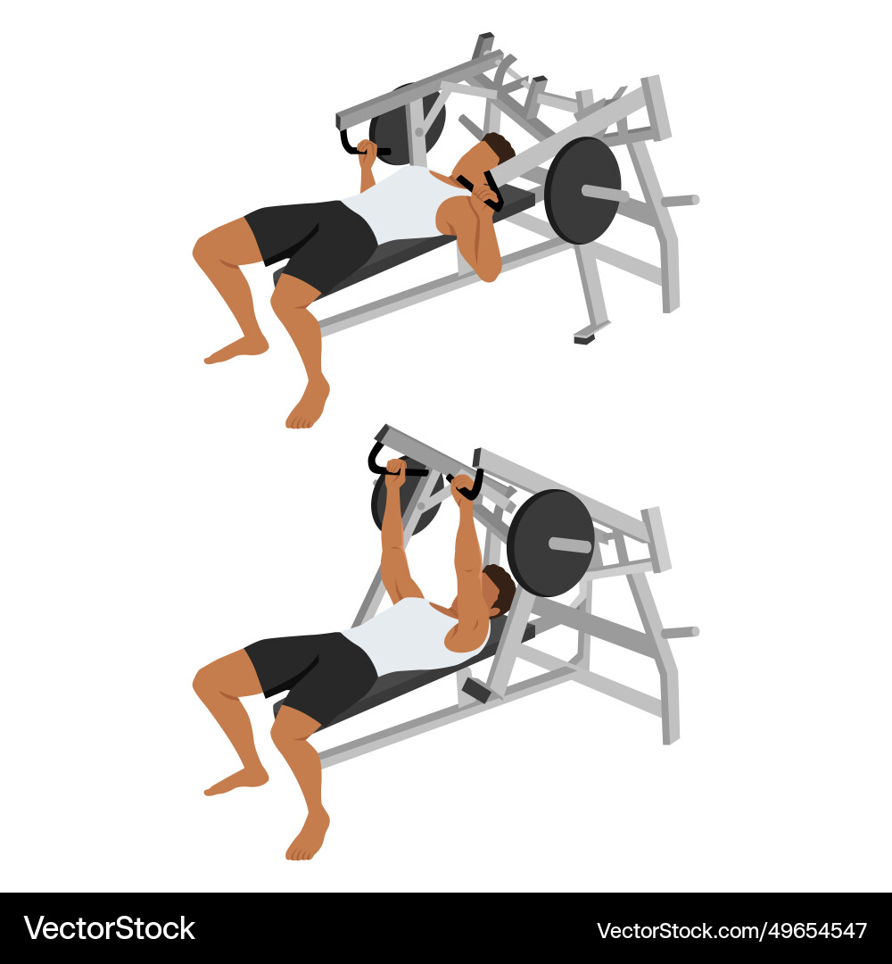 Man doing lying chest press machine exercise Vector Image