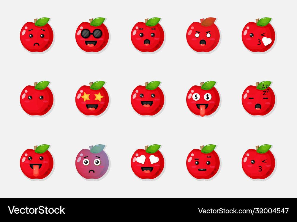 Set cute red apples with expressions Vector Image