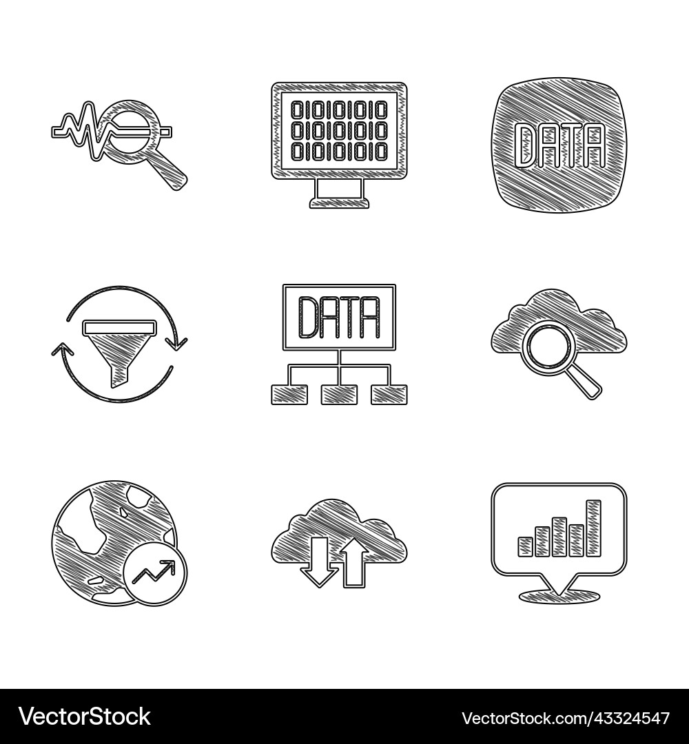 Set data analysis cloud download and upload pie Set data analysis cloud download and upload pie vector image