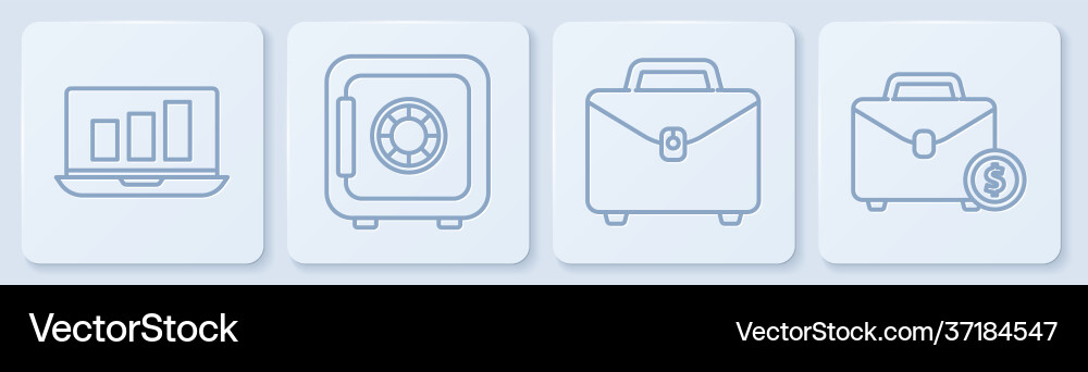 Set line laptop with graph chart briefcase safe Set line laptop with graph chart briefcase safe vector image