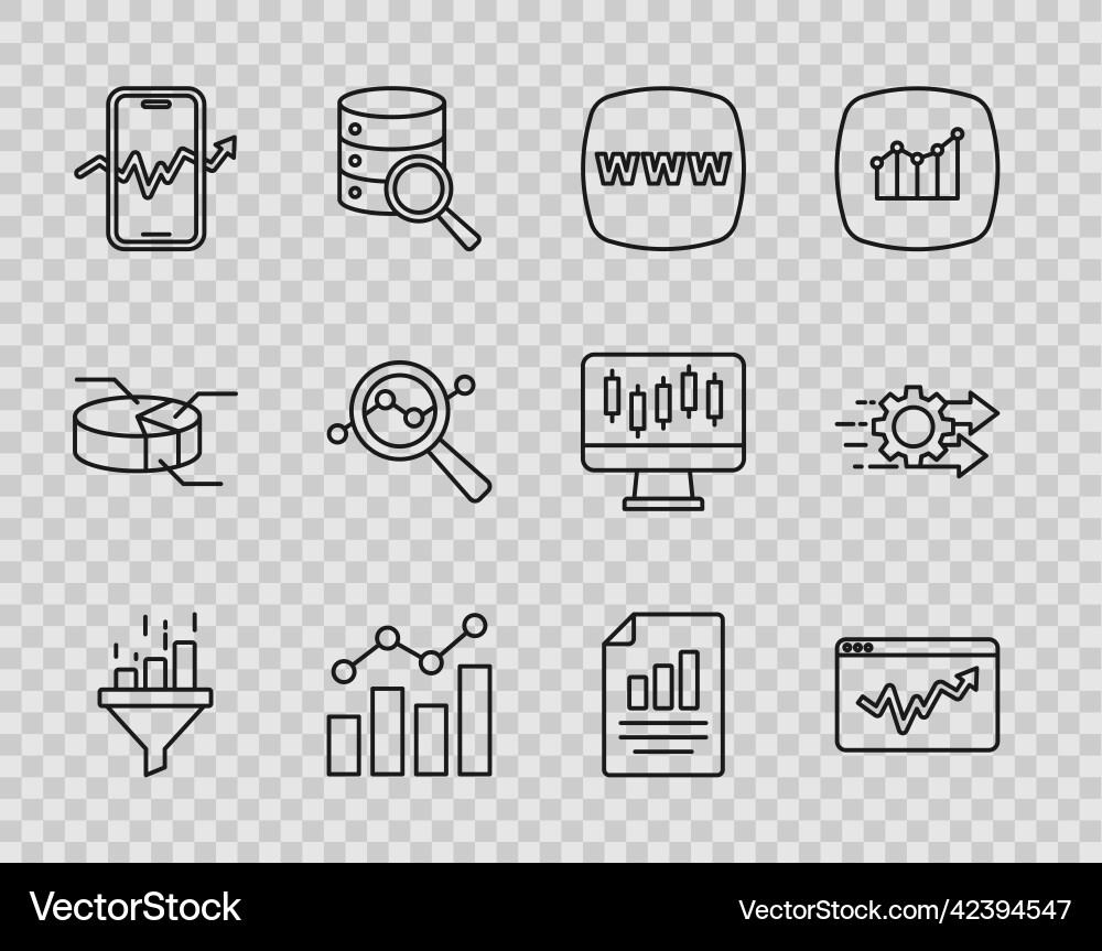 Set line sales funnel with chart graph Set line sales funnel with chart graph Vector Image