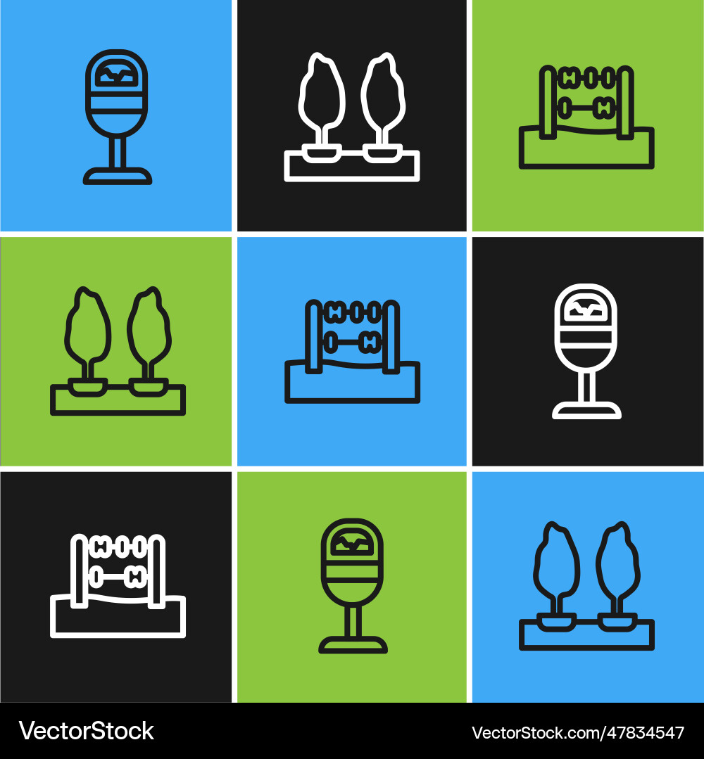 Set line trash can abacus and forest icon Vector Image
