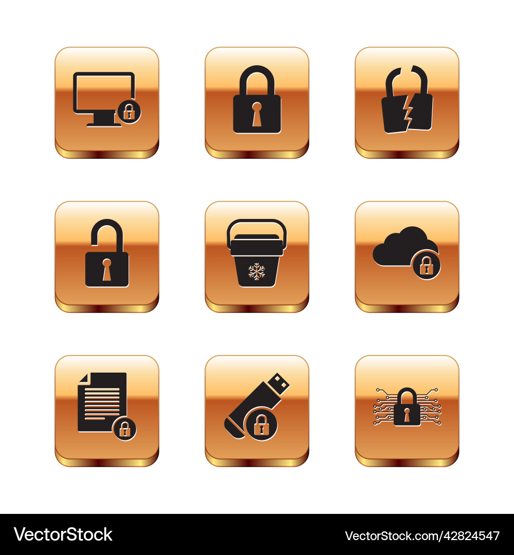 Set lock on monitor document and usb flash Set lock on monitor document and usb flash vector image