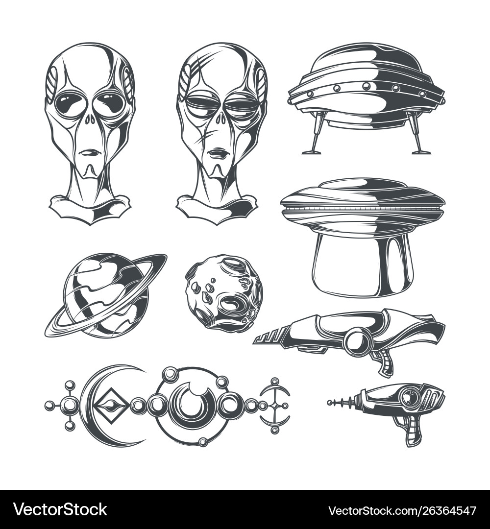 Set ufo elements for creating your own badges vector image