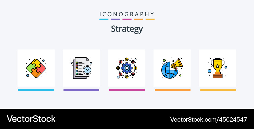 Strategy line filled 5 icon pack including Vector Image