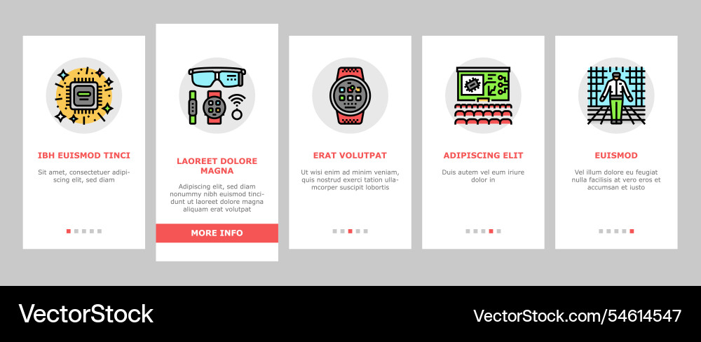 Tech enthusiast geek nerd man onboarding icons set Tech enthusiast geek nerd man onboarding icons set vector image