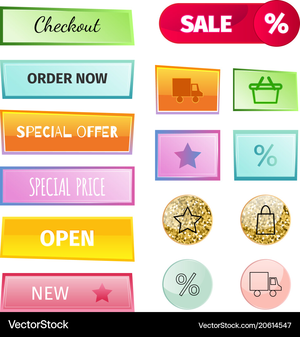 Web elements shop buttons buy element cart Web elements shop buttons buy element cart vector image