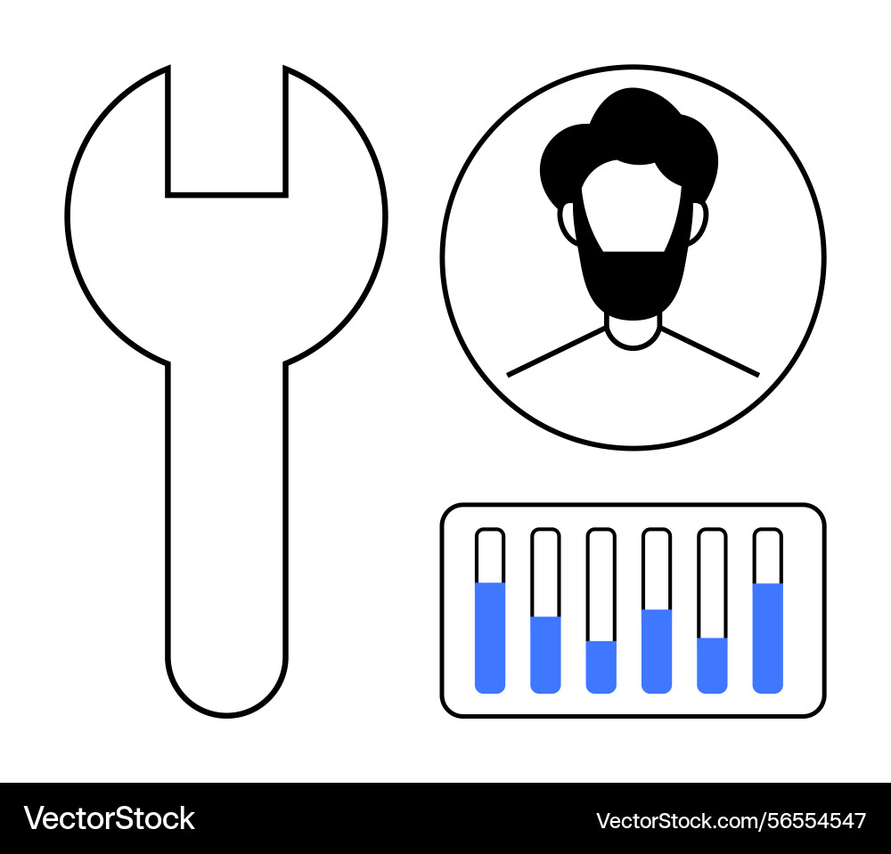 Wrench user profile and analytics bars Vector Image