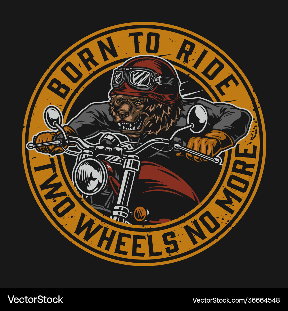 Angry bear biker round vintage print Angry bear biker round vintage print Vector Image