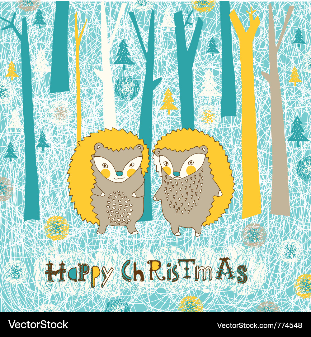 Cute Christmas Hedgehogs Vector Image