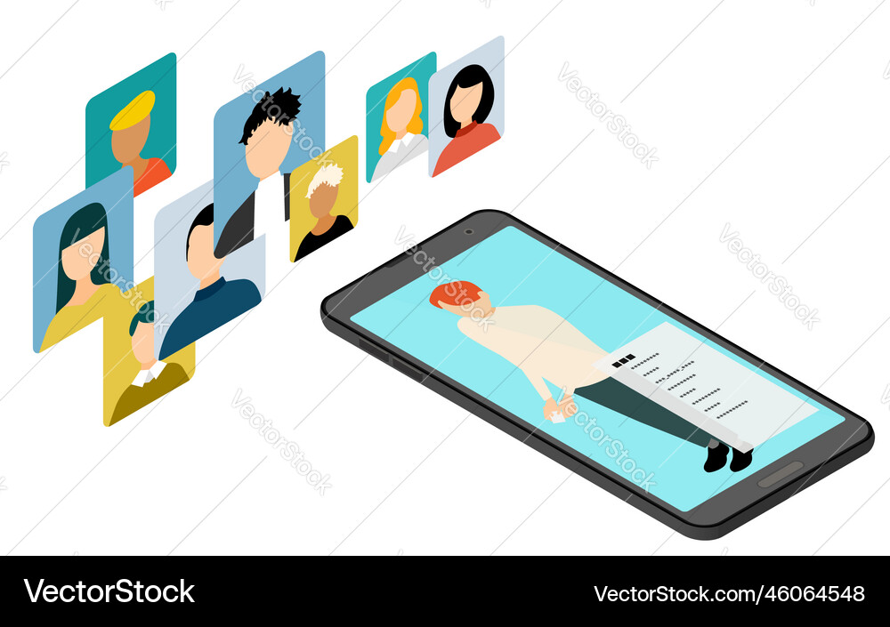 Image of people connecting using isometric Image of people connecting using isometric Vector Image