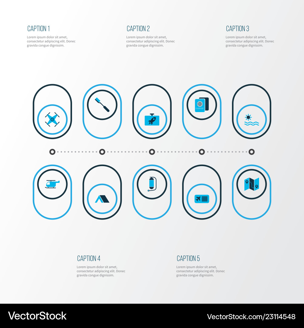 Journey icons colored set with flask airplane Vector Image