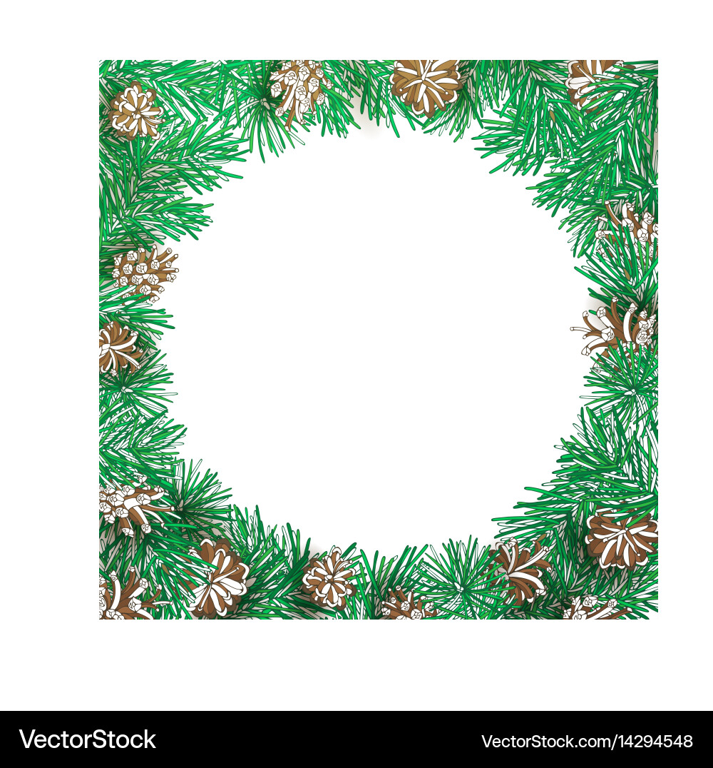 Pine branch and cone round frame vector image