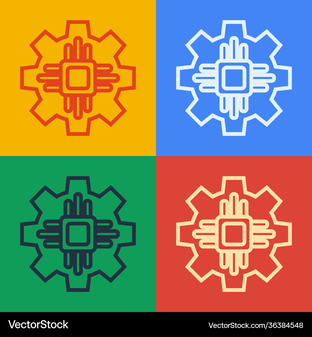 Pop art line processor icon isolated on color Pop art line processor icon isolated on color vector image