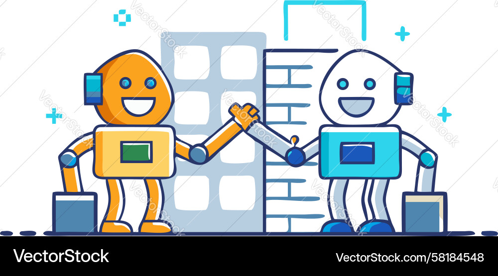 Robots Constructing Urban Future Vector Image
