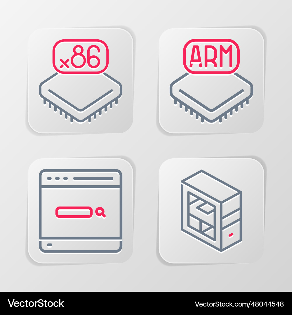 Set line computer search engine processor Set line computer search engine processor vector image