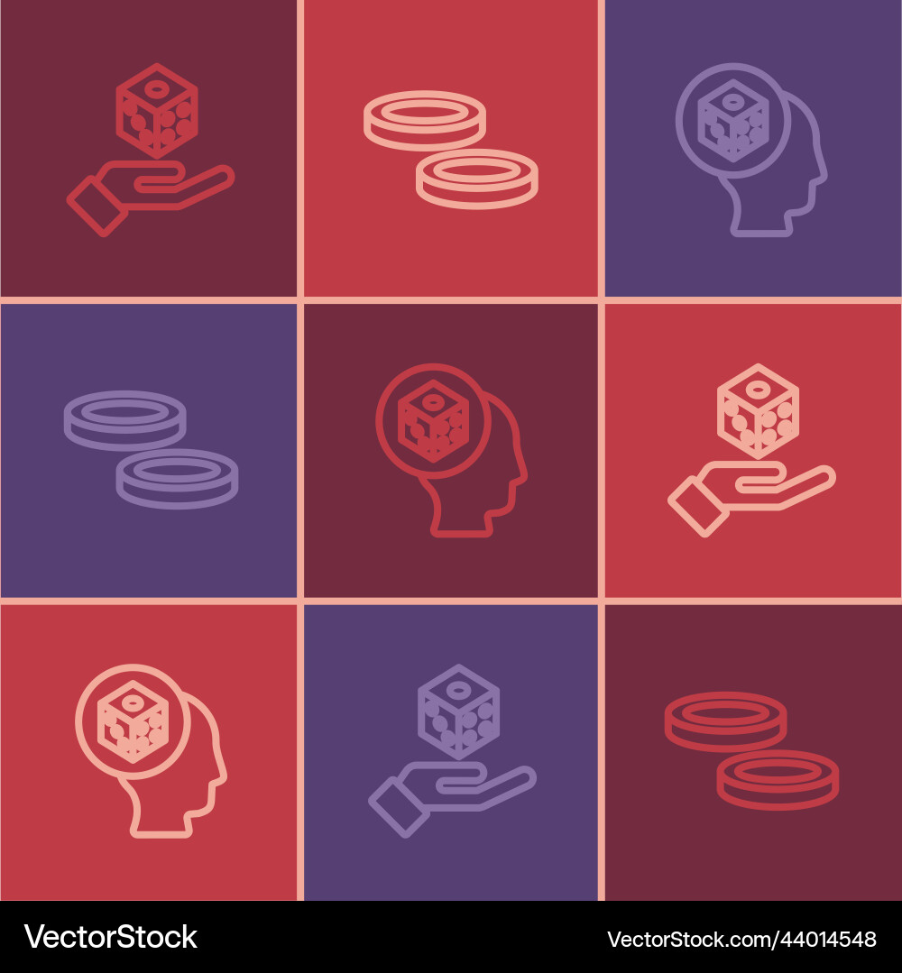 Set line game dice and checker chips icon Vector Image
