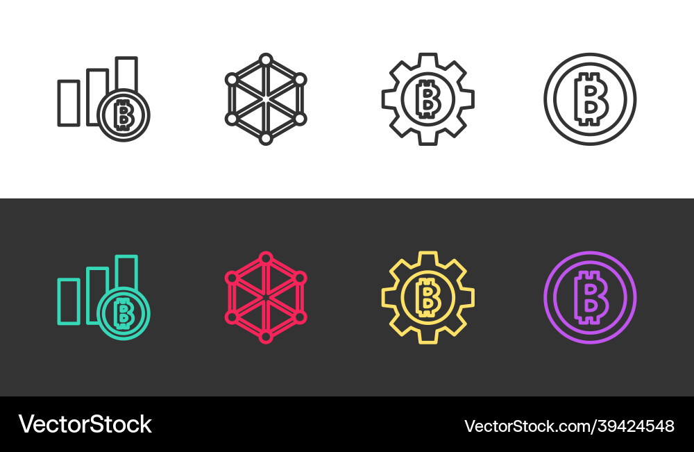 Set line pie chart infographic bitcoin blockchain Set line pie chart infographic bitcoin blockchain vector image