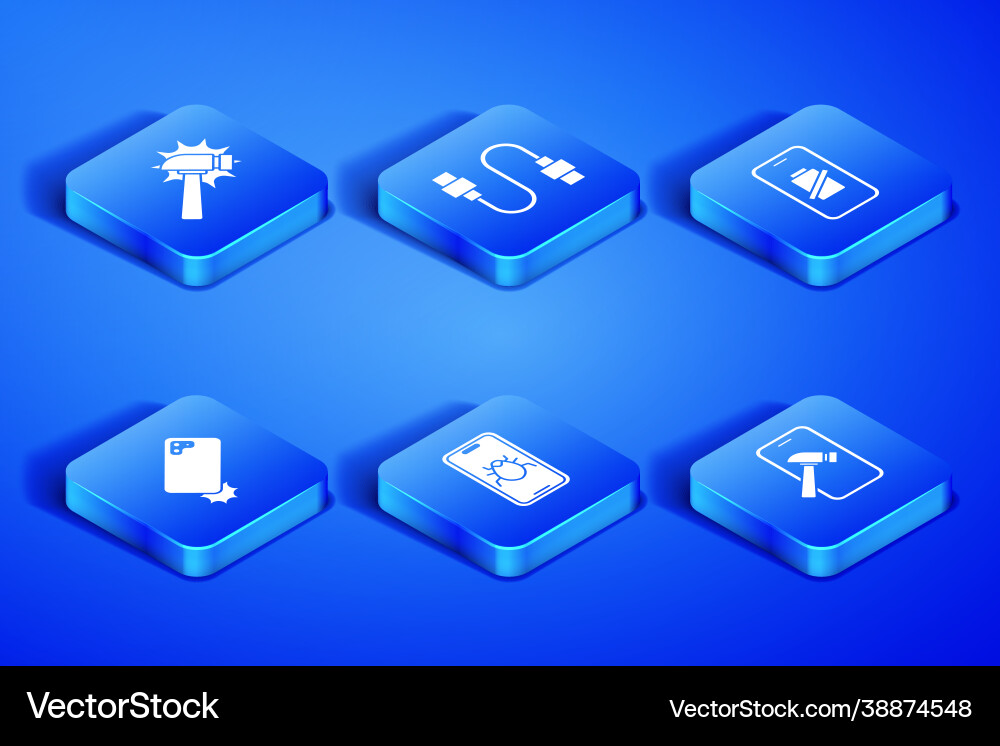 Set mobile with broken screen hammer system bug Set mobile with broken screen hammer system bug vector image