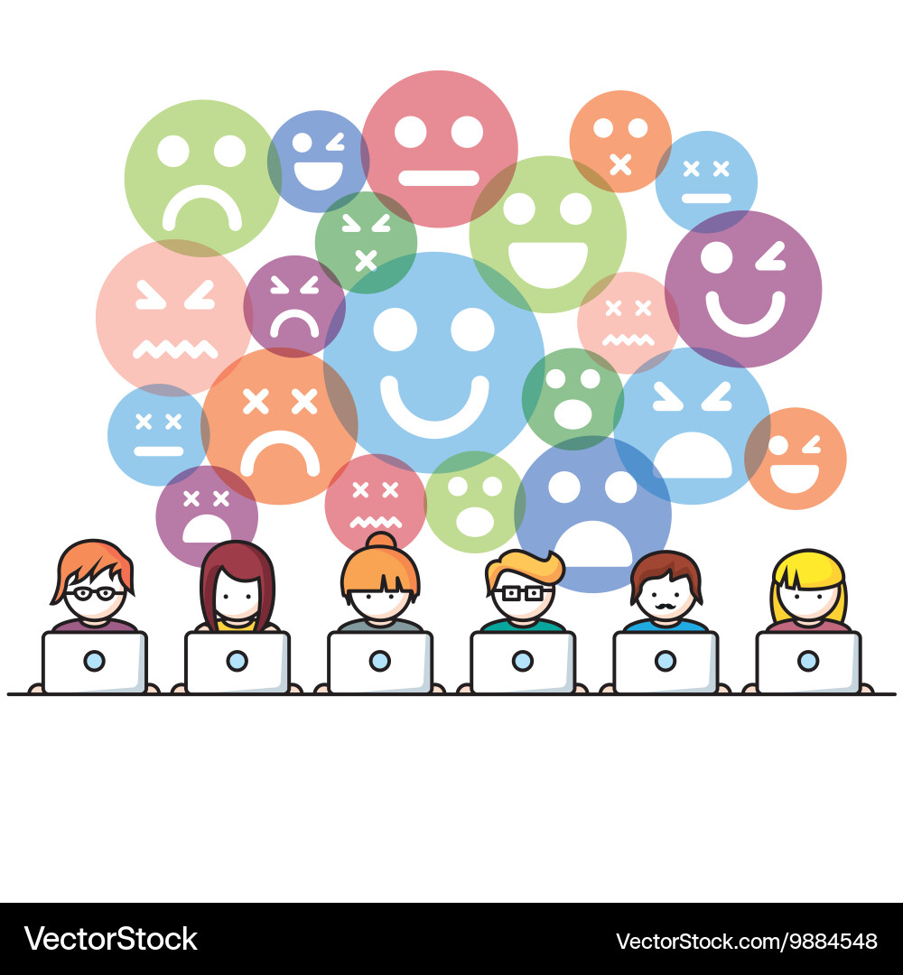 Set of people with computer icons in line style Vector Image