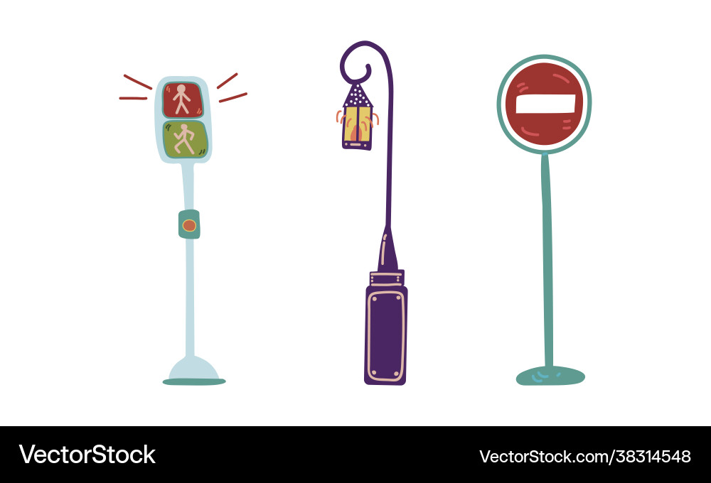 Street light traffic and road sign as city Street light traffic and road sign as city vector image